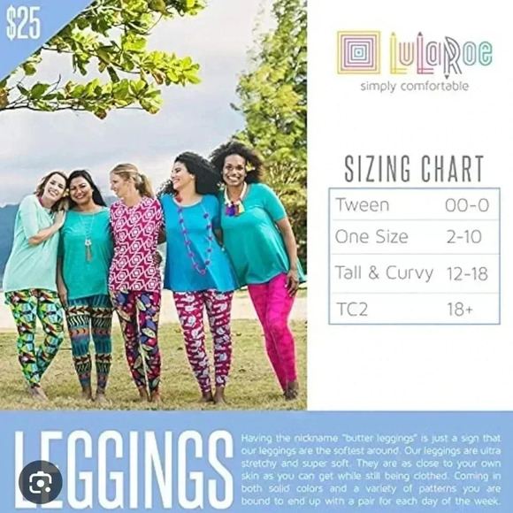 Lularoe TC2 blue & orange ditzy floral legging.OG Patrick quality & fit. NWT - Picture 6 of 6